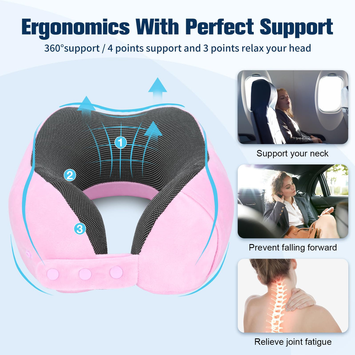 Cirorld Travel Pillow for Airplane, Neck Pillow for Travel, Memory Foam Travel Neck Pillow for Adults, Adjustable & Compact Flight Pillow, Ergonomic Neck Cushion, With Ear Plugs, Eye Mask, Carry Bag