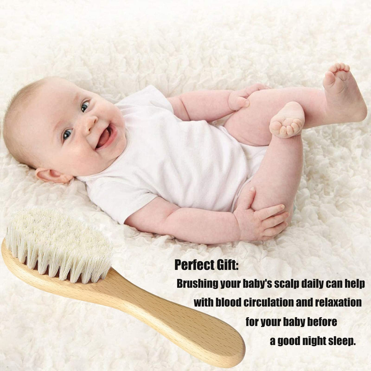 3PCS Baby Hair Brush with Wooden Handle and Comb Set for Newborns & Toddlers | Natural Soft Goat Bristles l Wood Comb l Green Cradle Cap Brush | Ideal for Cradle Cap