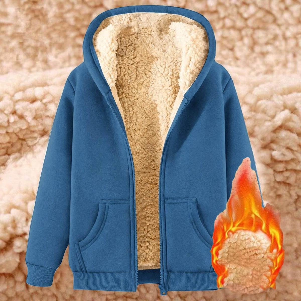 Womens Teddy Fleece Hoodies Sherpa Lined Fuzzy Jacket with Pockets Full Zip Hooded Sweatshirts Ladies Fall Winter Warm Jumper Coat Outwear Thermal Outfits Clothing