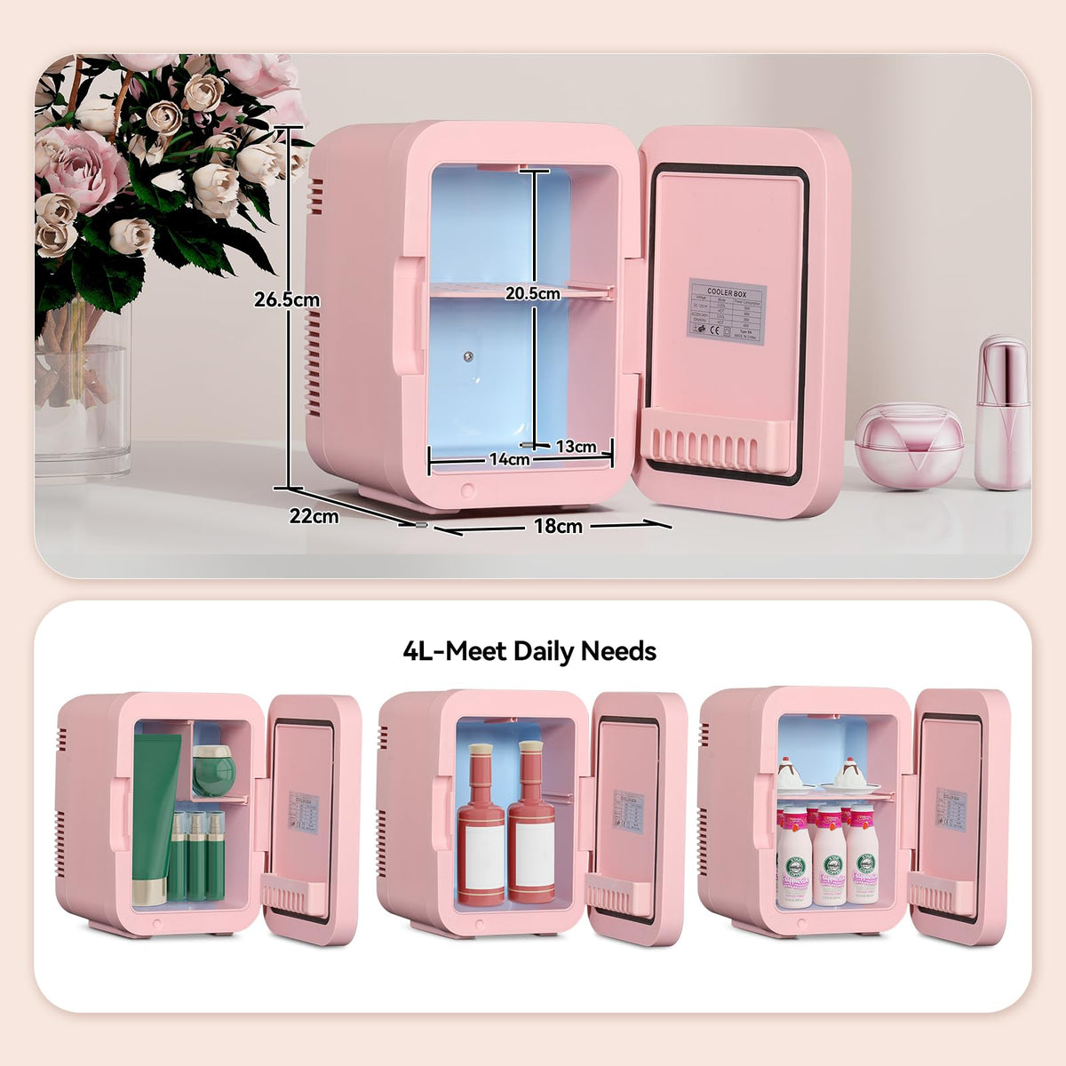 ARTETHYS Mini Fridge for Bedrooms, 8L Skincare Fridge with LED Mirror