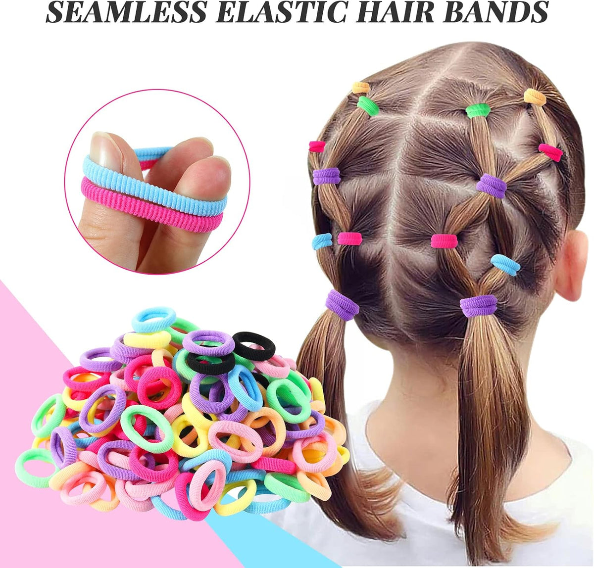Hanyousheng 200 Pcs Baby Hair Bands, Multicolor Toddler Hair Bobbles, Baby Hair Bobbles, Toddler Hair Bands, Seamless Elastic HairBands, BabyHair Ties, for BabyGirls Kids Toddlers