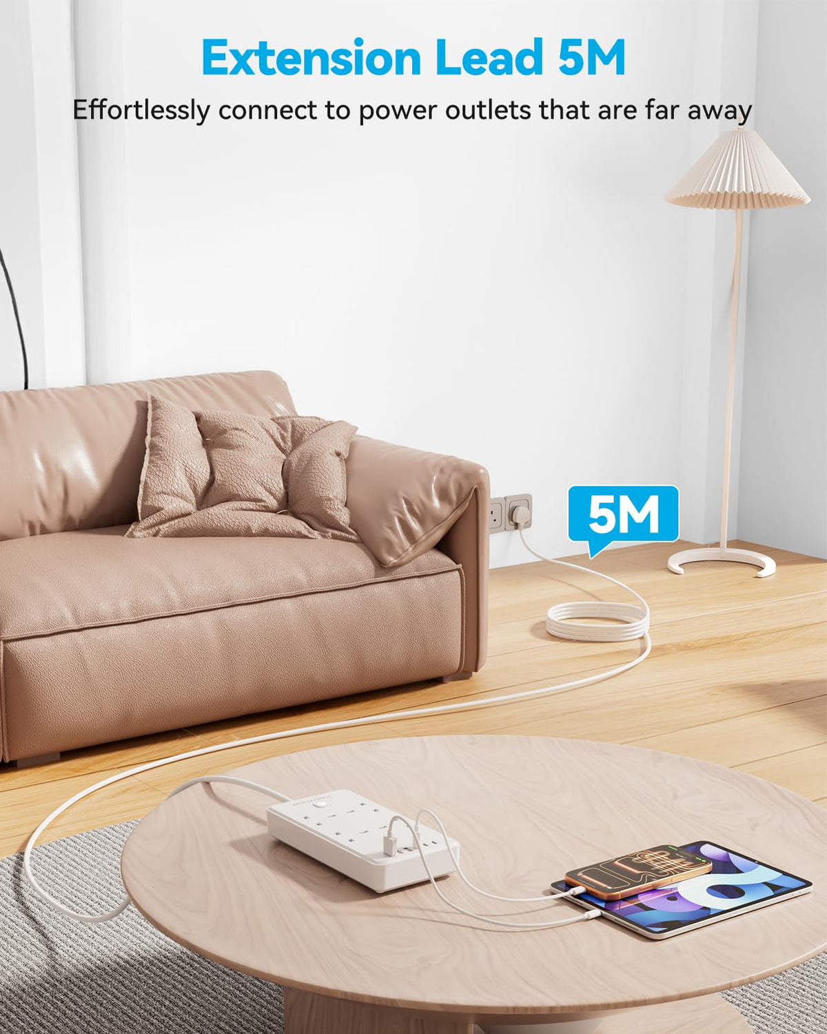 Extension Lead with 6 USB Slots (3 USB C), 4 Way Surge Protected, 3M