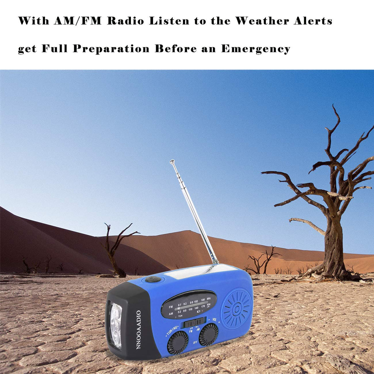 NNOOAADIO Wind Up Solar Hand Crank Radio, 2000mAh SOS Alarm for Camping