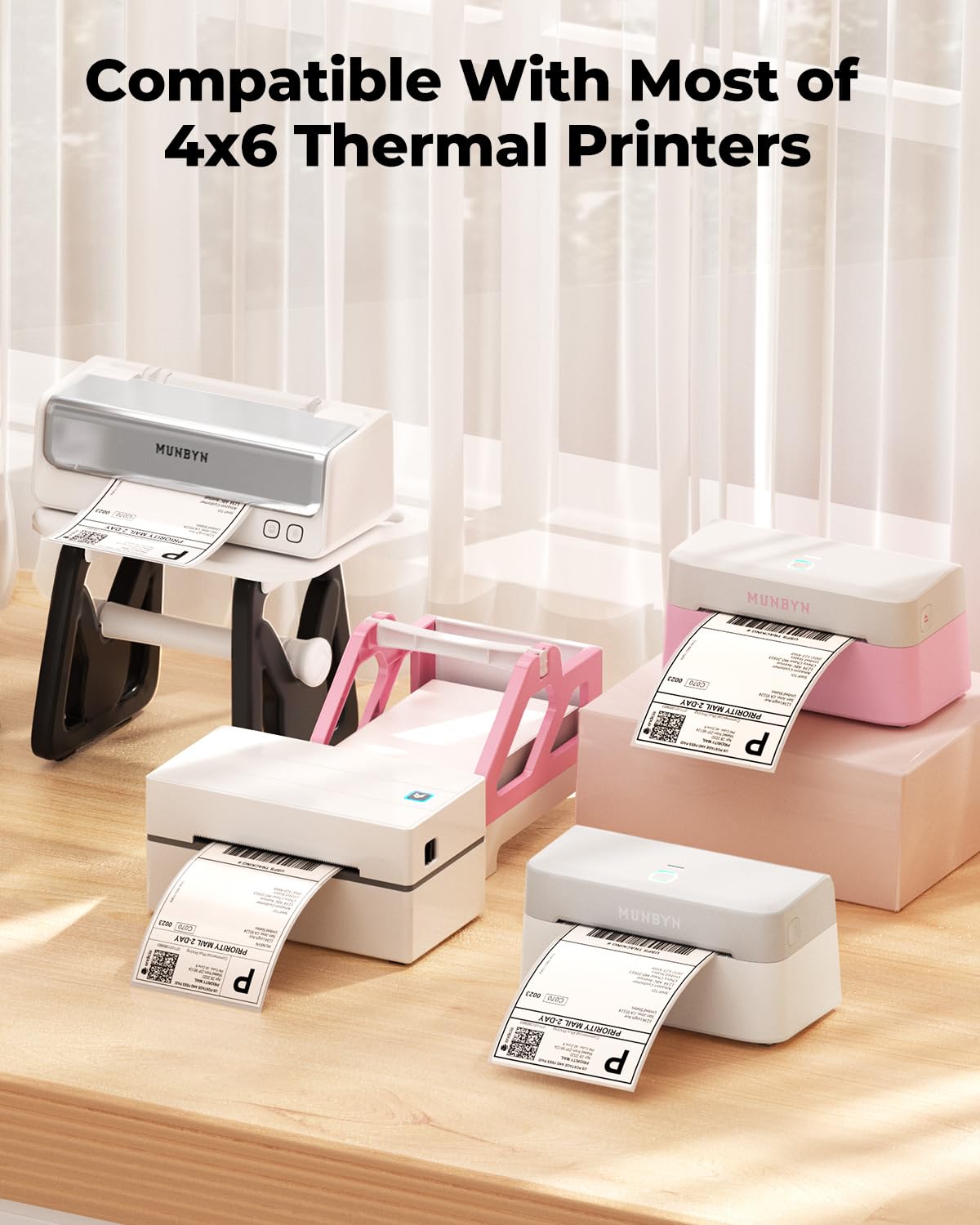 MUNBYN 4x6 Direct Thermal Labels, Fanfold Shipping Label Paper for Thermal Printer, Pack of 1000 Permanent Adhesive Labels for Shipping Packages