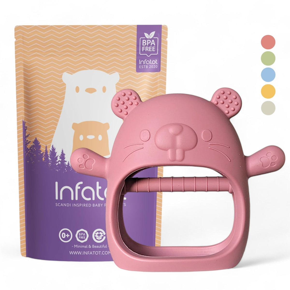 Infatot® Teething Toys for Baby Gifts – Chipmunk Silicone Mitten Teether, Soothing Glove for Infants, Baby Toys 0-6 Months, Soft Chewable Teether Toy to Prevent Finger Sucking, CM Blue.