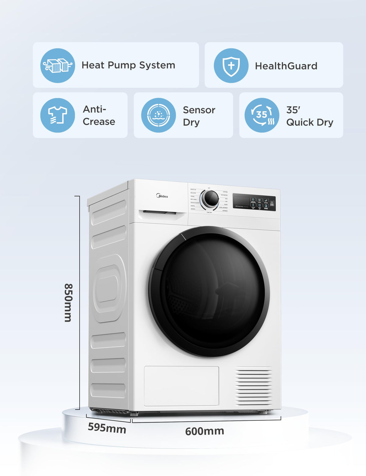 Midea 10kg Washing Machine A-10% Energy Class 1400rpm BLDC Motor Slim White
