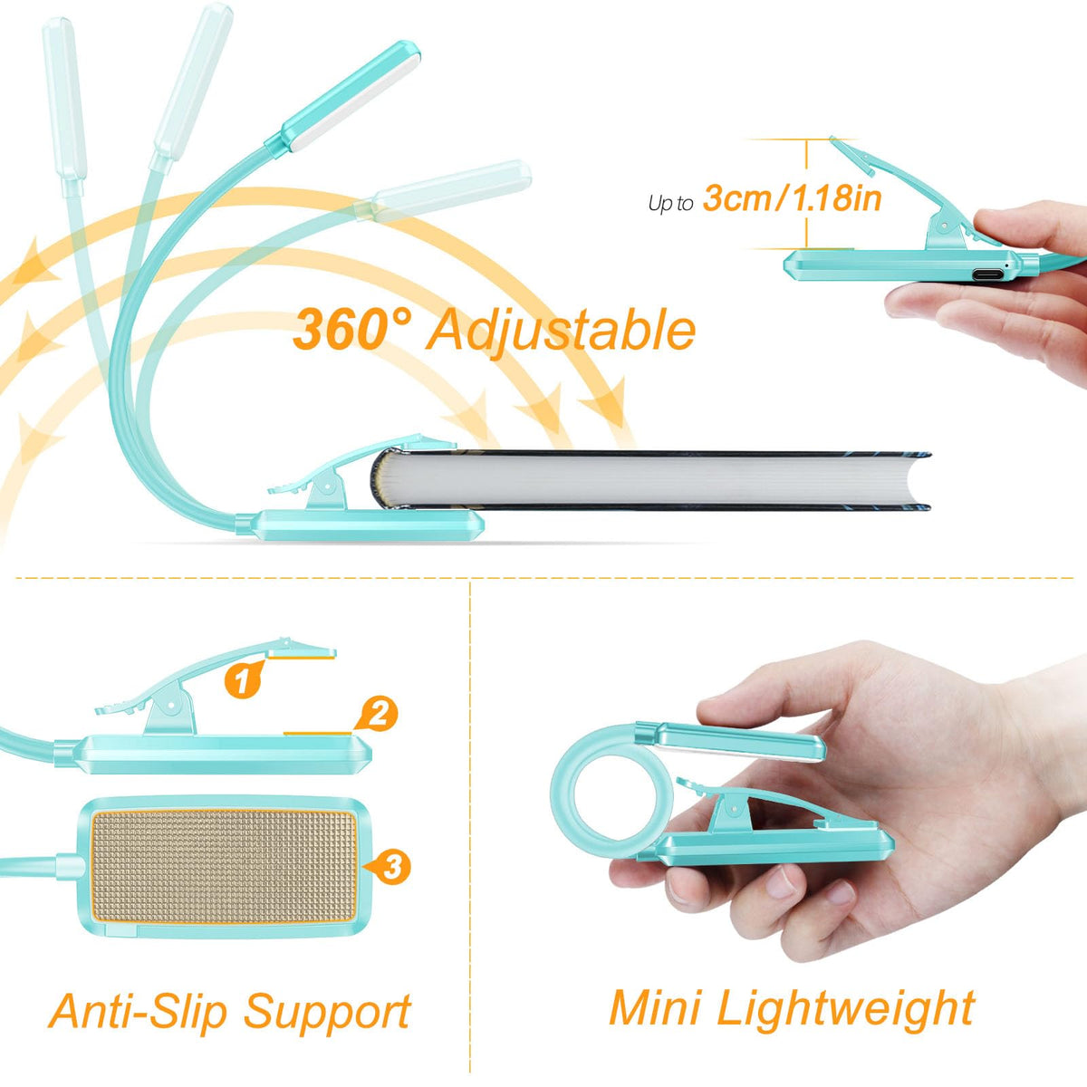 Gritin 9 LED Rechargeable Book Light for Reading in Bed-Stepless Dimming