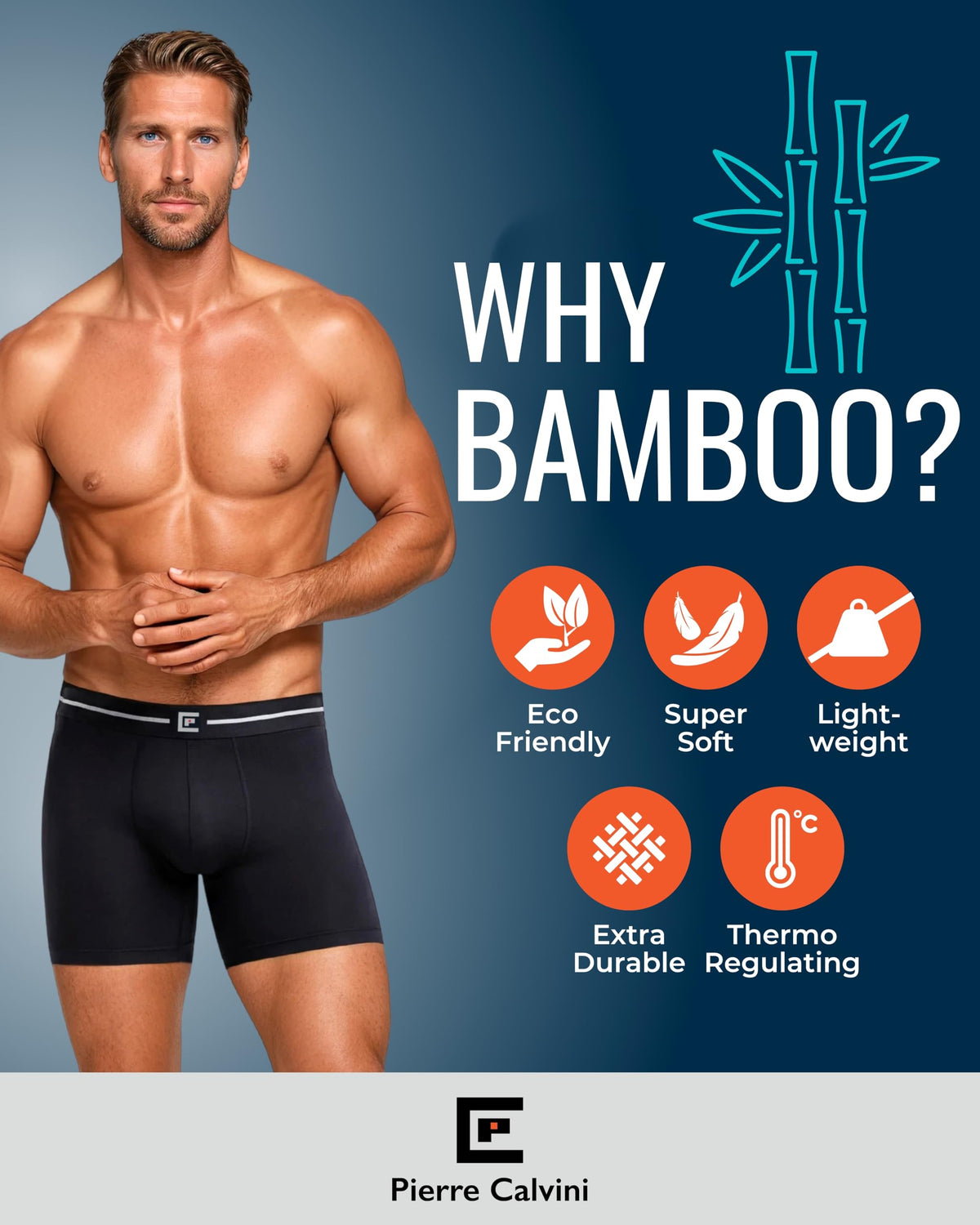 Pierre Calvini Bamboo Mens Boxers - Mens Underwear Multipack (3/6Pk)