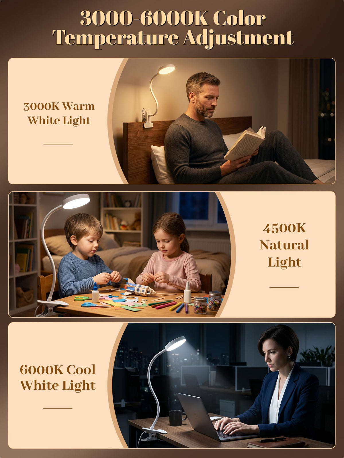 Reading Light,10 RGB Colors Desk Lamp with Clamp,10 Dimmable Clip on Light