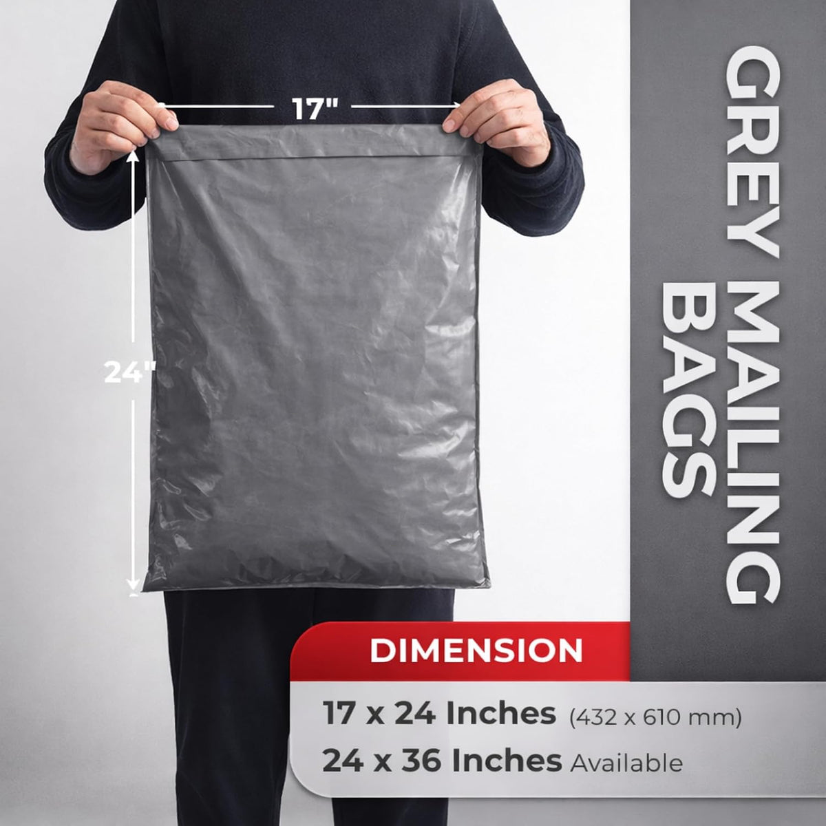 Large Postage Bags for Clothes Vinted - 25 Packs 17x24 Inch Mailing Bags, Self Seal Waterproof Parcel Bag - Heavy Duty Grey Poly Mailers for Packaging, Shipping & Delivery - (432 x 610 mm)
