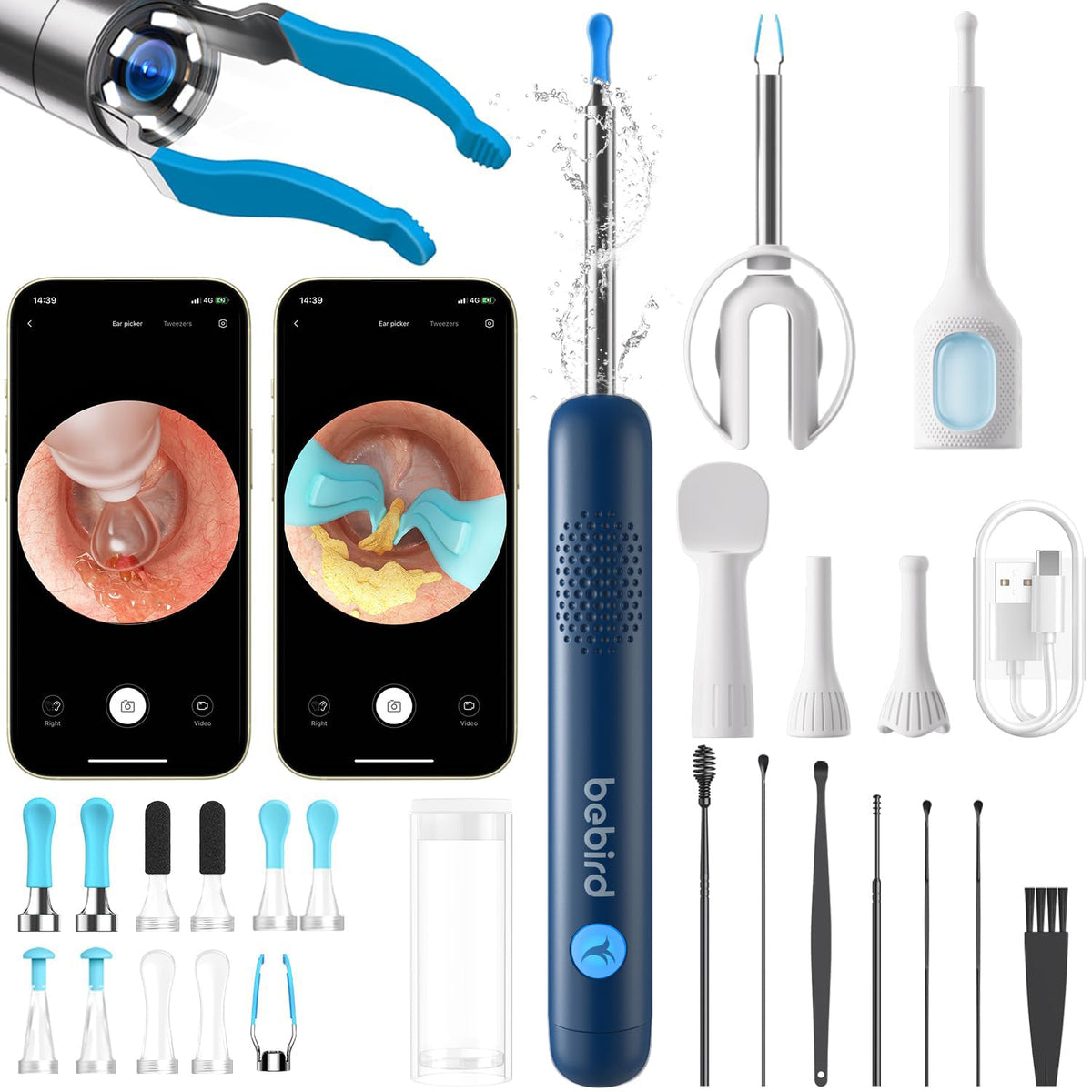 BEBIRD R1 Ultra Ear Wax Removal Camera, Ear Cleaner with Tweezers & Dropper, Visual Wax Remover Ear Pick for Family-Black