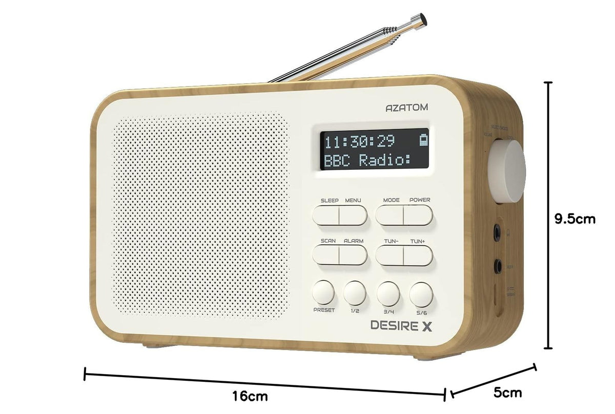 DAB/DAB+ & FM Portable Digital Radio | Simple Controls | Dual Alarms & Sleep Timer | Battery & Mains Powered (4x”AA”) | Bluetooth | Perfect for Home, Office or Outdoors | AZATOM Desire X2 (Black)