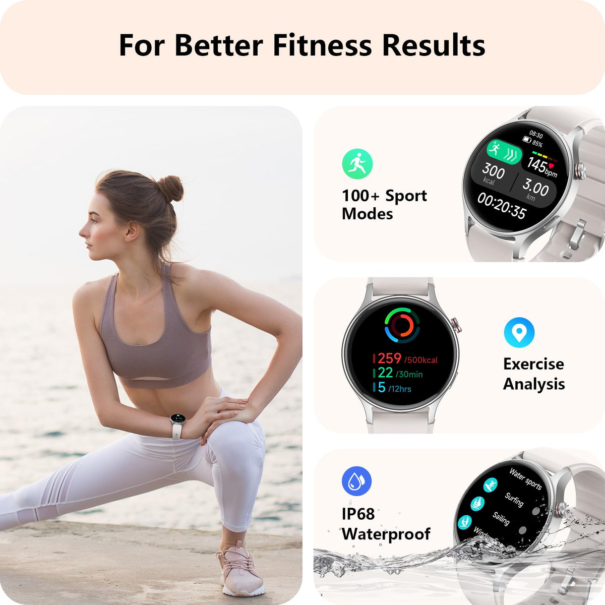 Smart Watch for Women, Answer/Make Call, 1.32'' AMOLED Ultra-Clear Screen Fitness Trackers with Heart Rate/Sleep/SpO2 Monitor, Smartwatch for iPhone/Samsung/Android, 110+ Sport Modes, 3ATM Waterproof