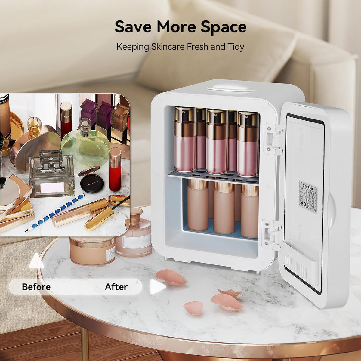 ARTETHYS Mini Fridge for Bedrooms, 8L Skincare Fridge with LED Mirror
