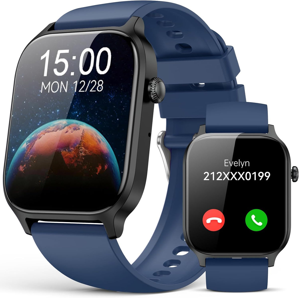 Smart Watch for Men Women- Answer/Make Call, 2024 IP68 Waterproof Fitness Tracker Watch with Sleep Step Counter Activity Smartwatch for Samsung Android iPhone iOS (Black-Blue, 1.83)