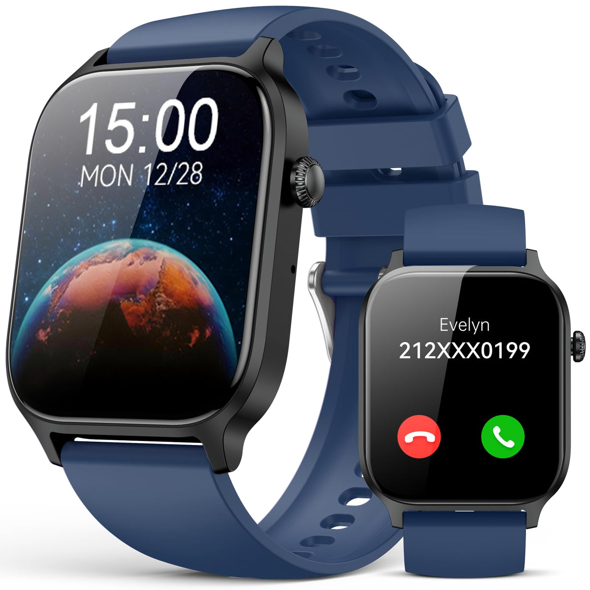 Smart Watch for Men Women- Answer/Make Call, 2024 IP68 Waterproof Fitness Tracker Watch with Sleep Step Counter Activity Smartwatch for Samsung Android iPhone iOS (Black-Blue, 1.83)