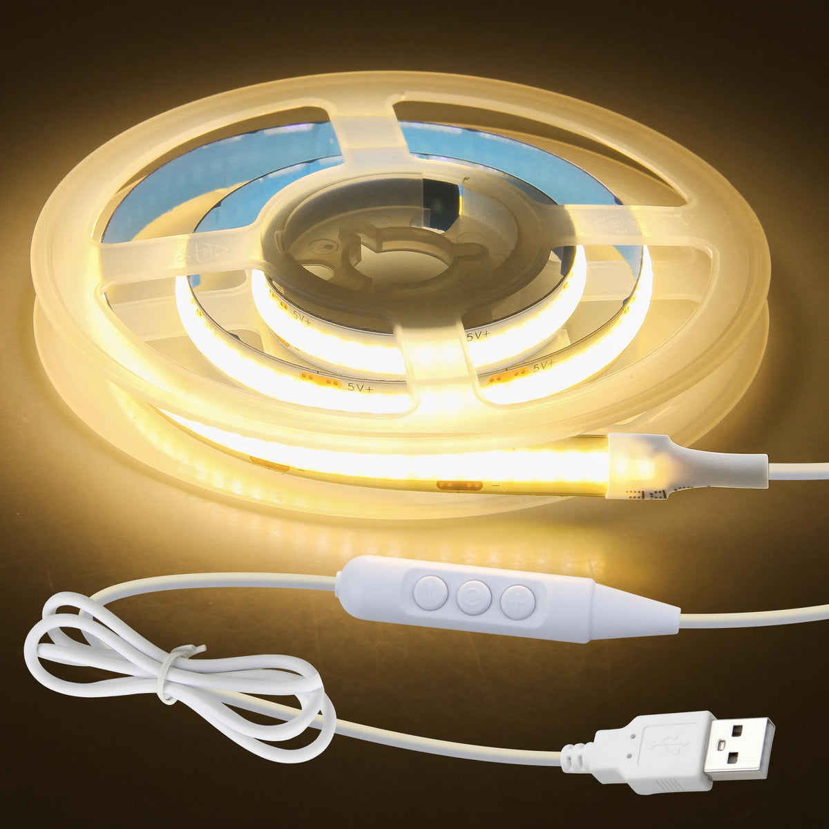 Aclorol 3M COB LED Strip Light Warm White 3000K 5V USB Flexible LED Light Strip 8mm Width Dimmable CRI85+ Dotless Tape Light High Density 320LEDs/M for Bedroom Kitchen Under Cabinet Home Decor
