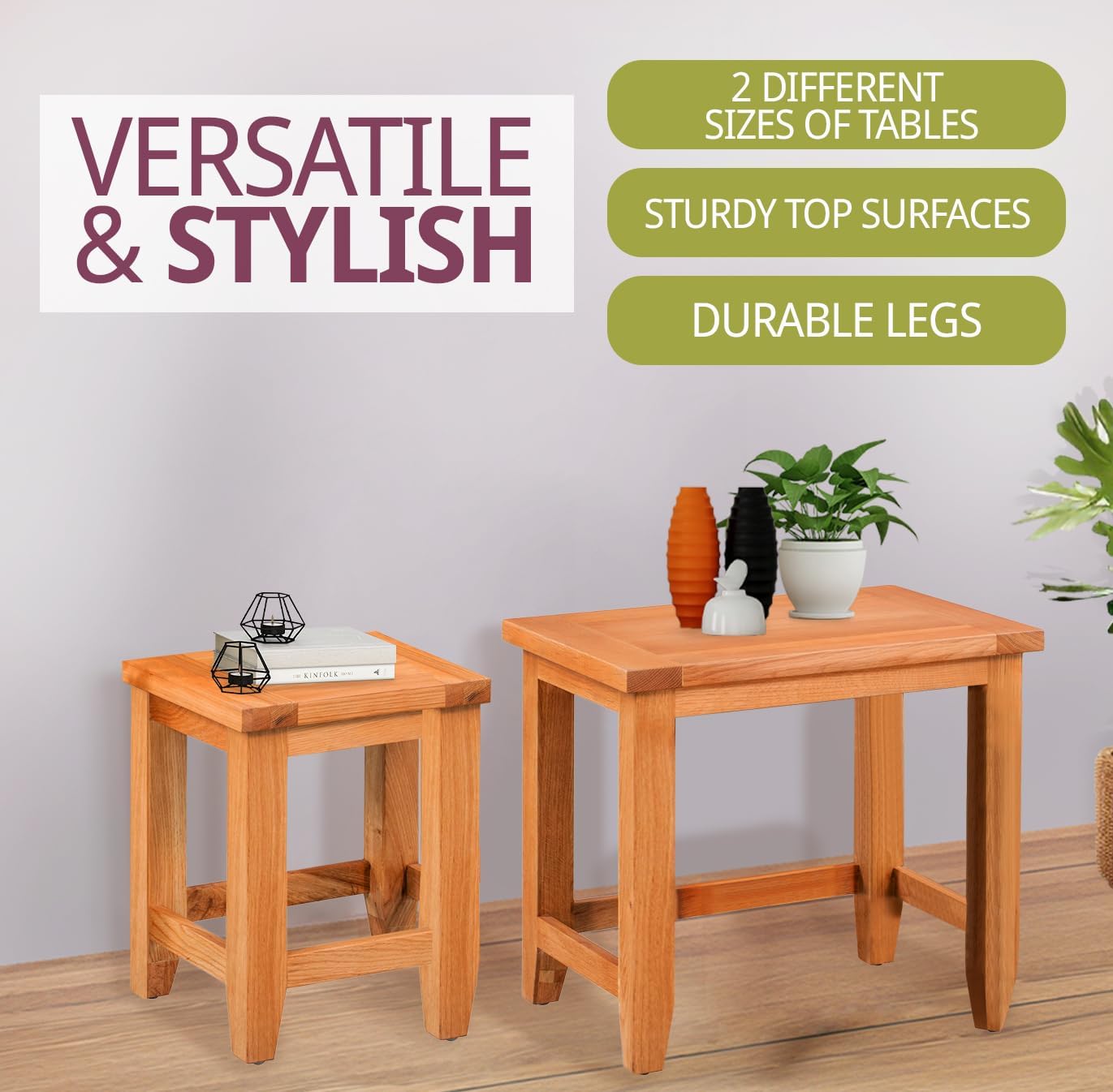Hallowood Furniture Cotswold Nest of Tables Set of 2, Multifunctional Solid Oak Wooden Nesting Side, Coffee Table for Living Room, Bedroom or Small Spaces, Fully Assembled