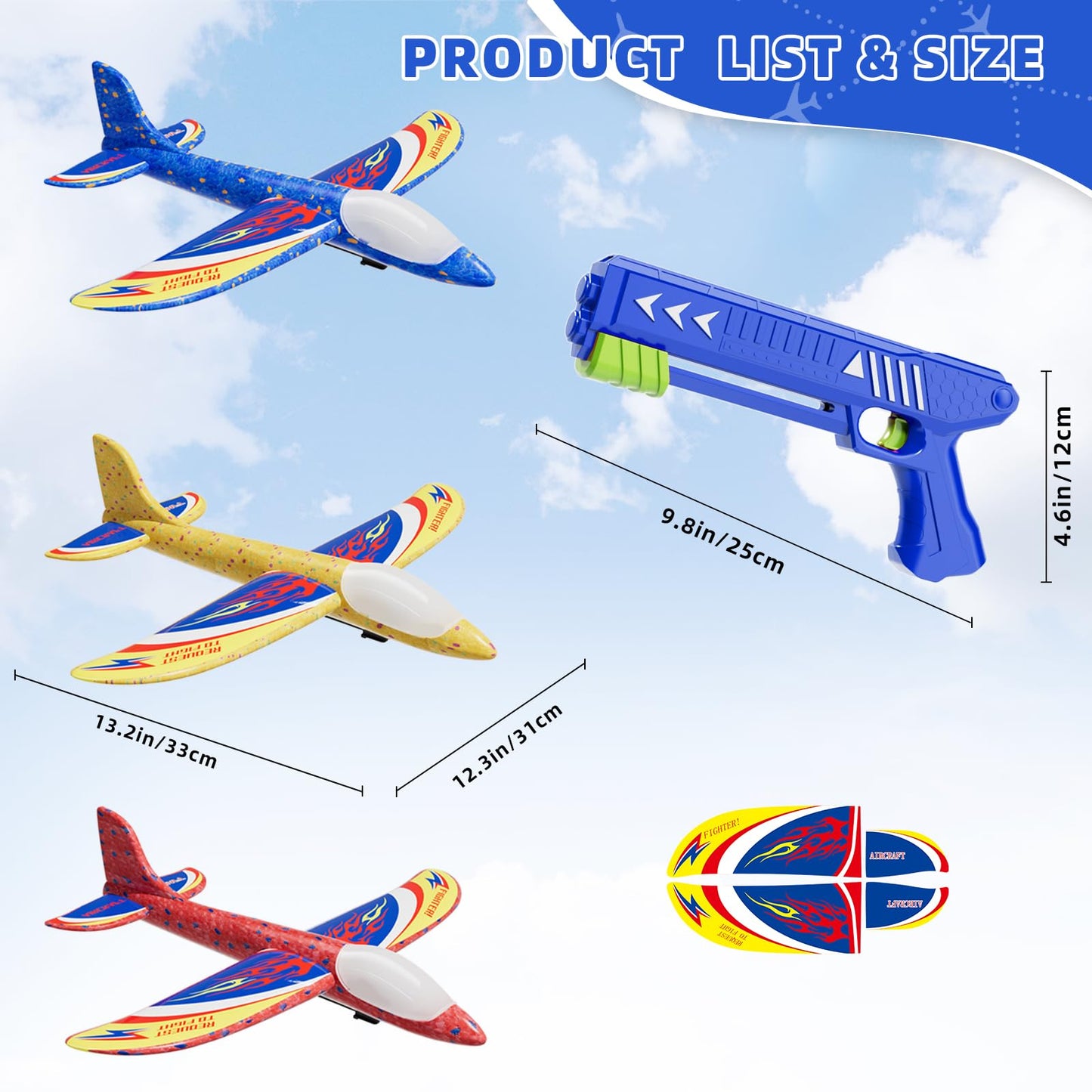 Doloowee Boys Toys for 3 4 5 6 7 8 Years Old, 1 Launcher with 3 Foam Glider Planes, Outdoor Garden Toys Birthday Present Gift for Kids 3 4 5 6 7 8 Year Old