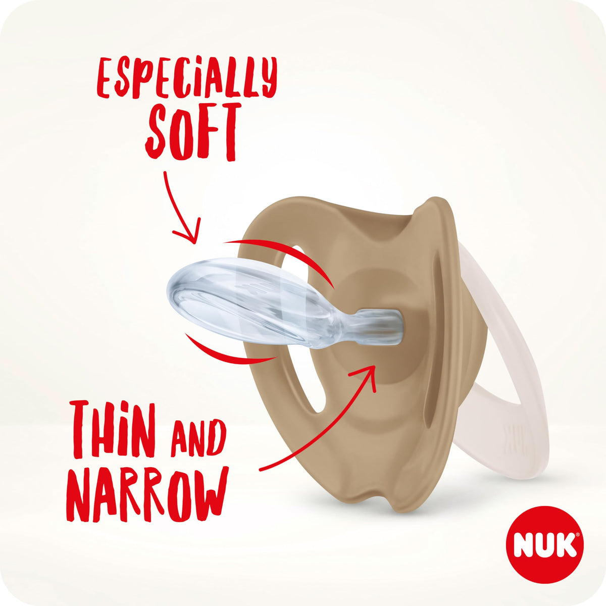 NUK First Choice Baby Dummies | 18-36 Months | Orthodontic Soothers | Soothes 99% of Babies** | Red | 4 Count