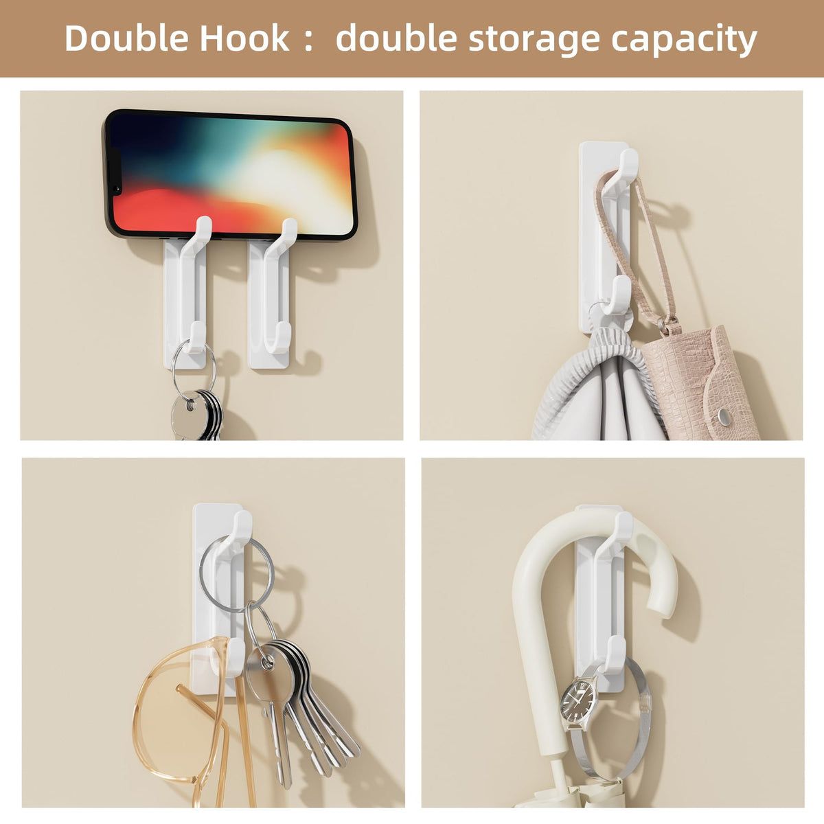 pickpiff Self Adhesive Hook, 6KG Extra Sticky and Strong, Black 4 Pack