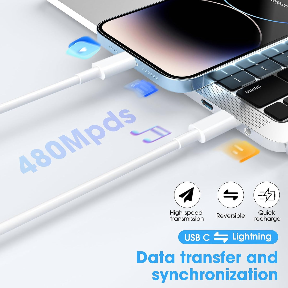 BSTOEM USB C to Lightning Cable, iPhone Charger 2Pack 1M +2M MFi Certified