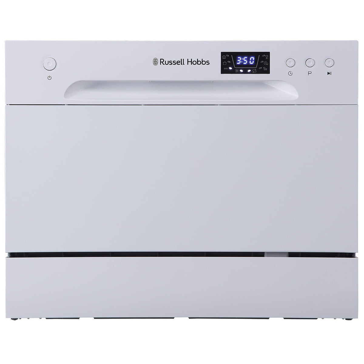 Russell Hobbs Table Top Dishwasher Compact Mini with 6 Place Settings, LED Display, Button Control, 6 Programmes, Portable & Efficient, 24hr Timer, Rinse & Eco Mode in White, RH6TTDW0D1W