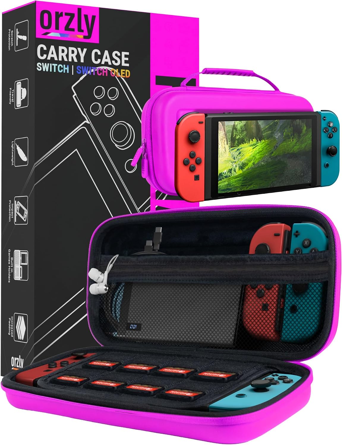 Orzly Carry Case for Nintendo Switch Lite Protective Hard Shell Portable Travel Carry Case with Storage for Accessories & Game Cartridges (Red & White)