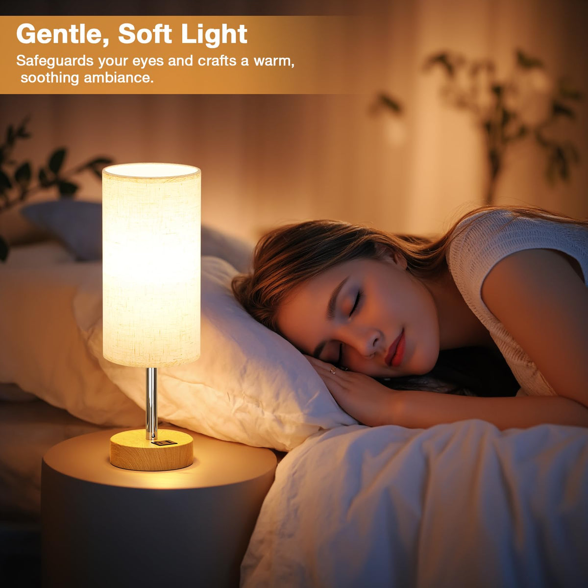Aooshine Grey Table Lamp, 3-Way Dimmable, USB A + C Charging