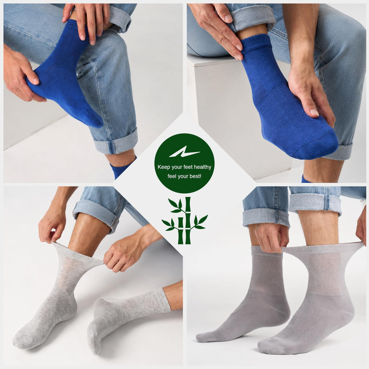 Niorasen Men's Extra Wide Diabetic Bamboo Socks, 3/6 Pairs