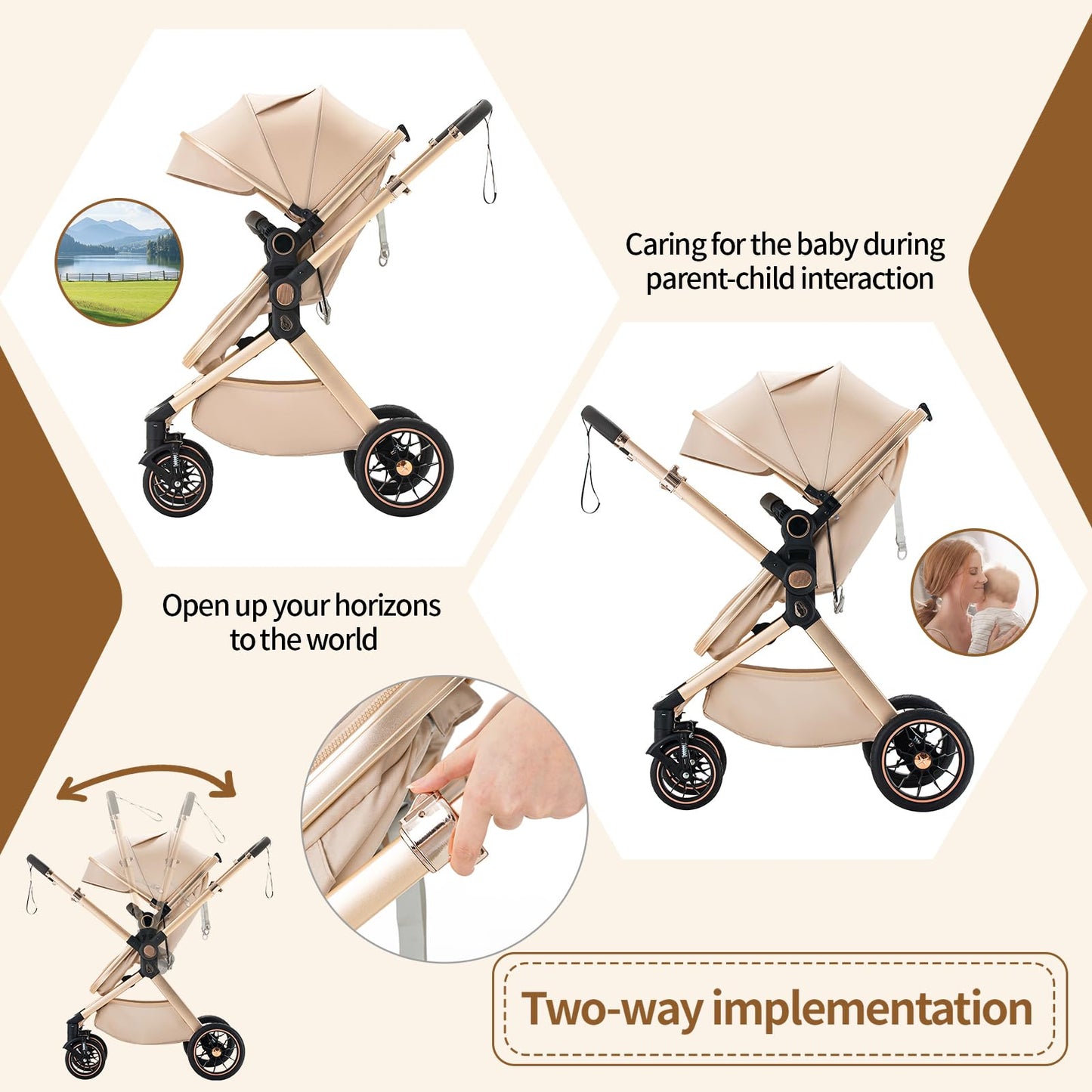 3 in 1 Pram Pushchair Aluminium Frame High Landscape Combined Buggy Lightweight Folding Stroller 3 in 1 Travel System Pram for Newborns Toddlers 0-36 Months from Birth (H9-Pink, H9)