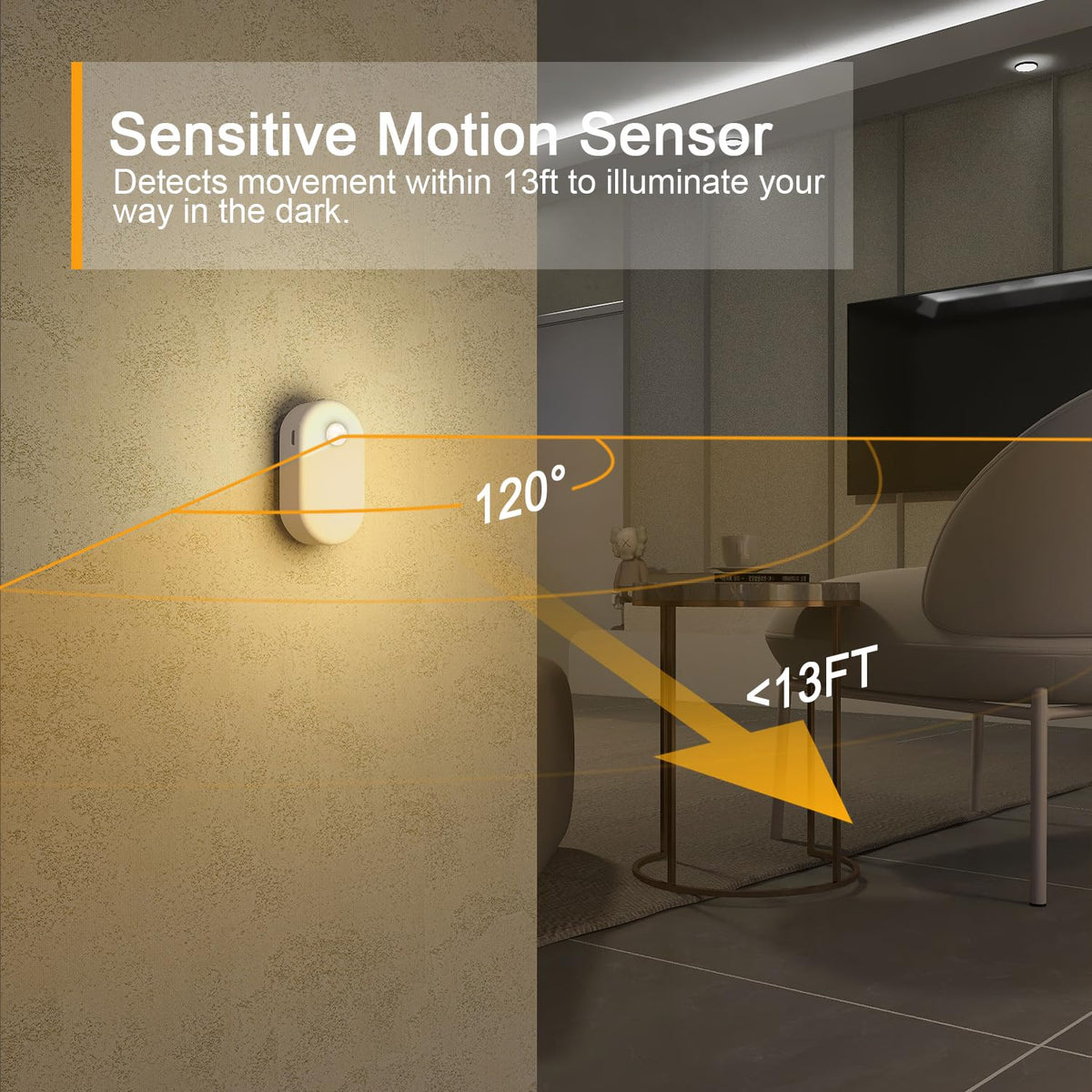 Lyridz Motion Sensor Night Light, Mini USB Rechargeable LED Night Light Kids, Stick on Anywhere Warm White Dimming Lighting for Corridor,Staircase,Bedroom,Children's Room,2 Pack