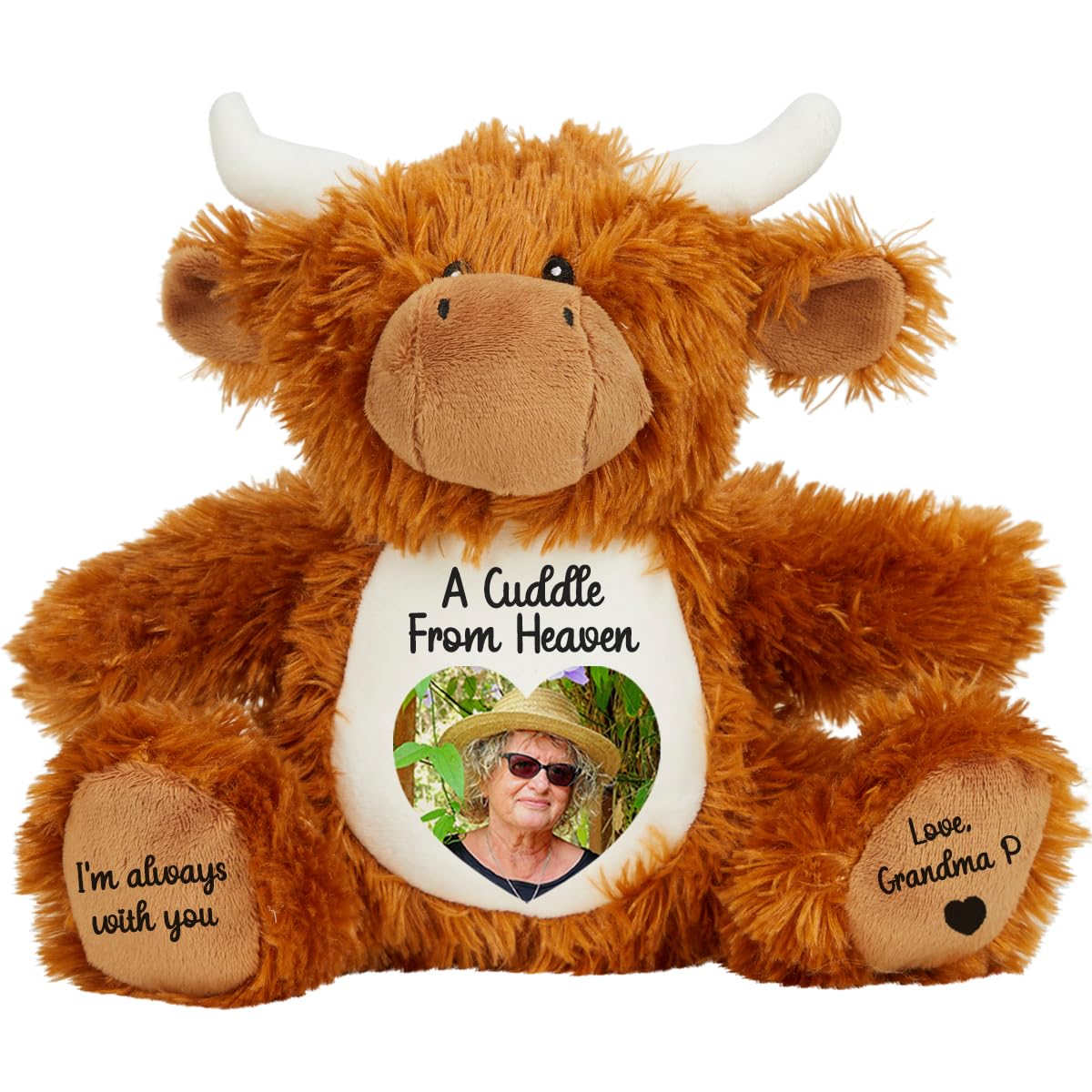 Personalised Memory Teddy Bear with Heart-Shaped Photo – “A Cuddle From Heaven” Keepsake Gift – 28 Bear Styles – Add Your Text & Choose Colour – Custom Memorial Bear (White Angel Teddy)