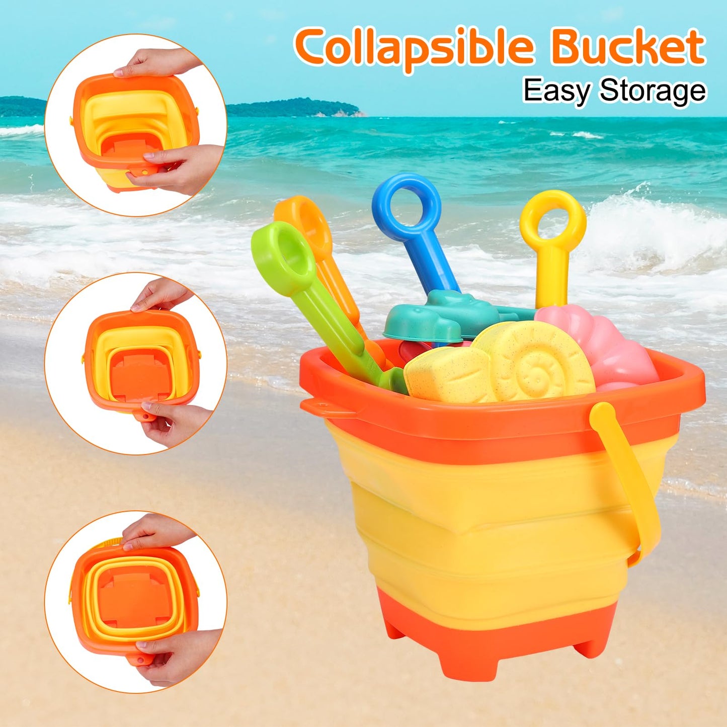Beach Sand Toys Set, 19Pcs Sand Pit Toys With Collapsible Bucket and Spade Beach Set Kids Sand Sandpit Toys for Toddlers, Outdoor Fun Sand Toys for Boys Girls Toddlers Age 3 4 5 6 7 8