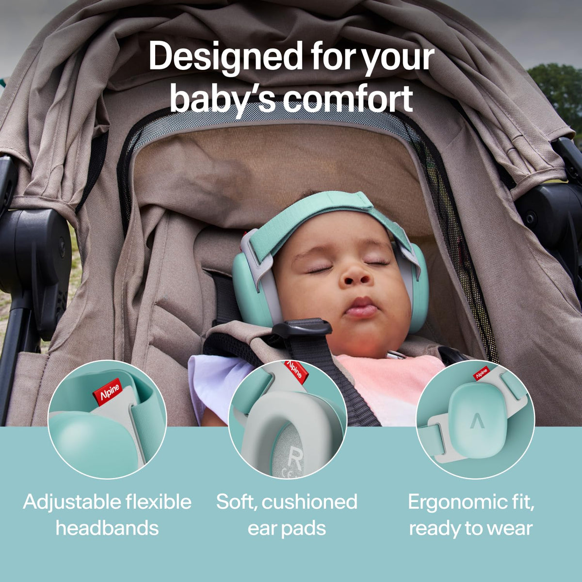 Alpine Muffy Baby Comfort Ear Defenders, Adjustable up to 48 months, Green