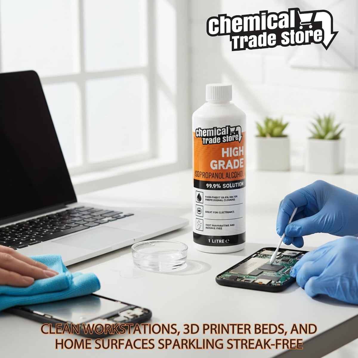 Isopropanol Alcohol 99.9%, 1 Litre - High-Purity Isopropyl Alcohol IPA, Solvent & Cleaner For Electronics, PC & Phone Cleaning, Ink Removal, Surface Prep, Lab & Industrial Use