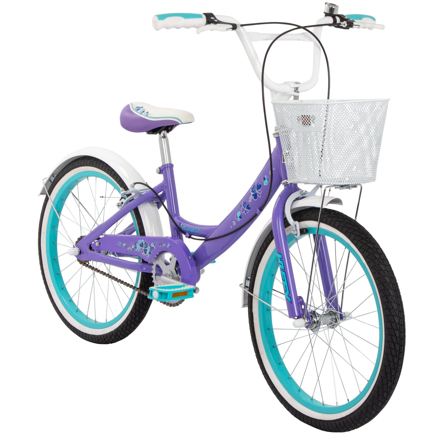 Huffy Girly Girl 20" Girls Cruiser Bike with Basket, Bell & Mudguards — White | Ages 5-9