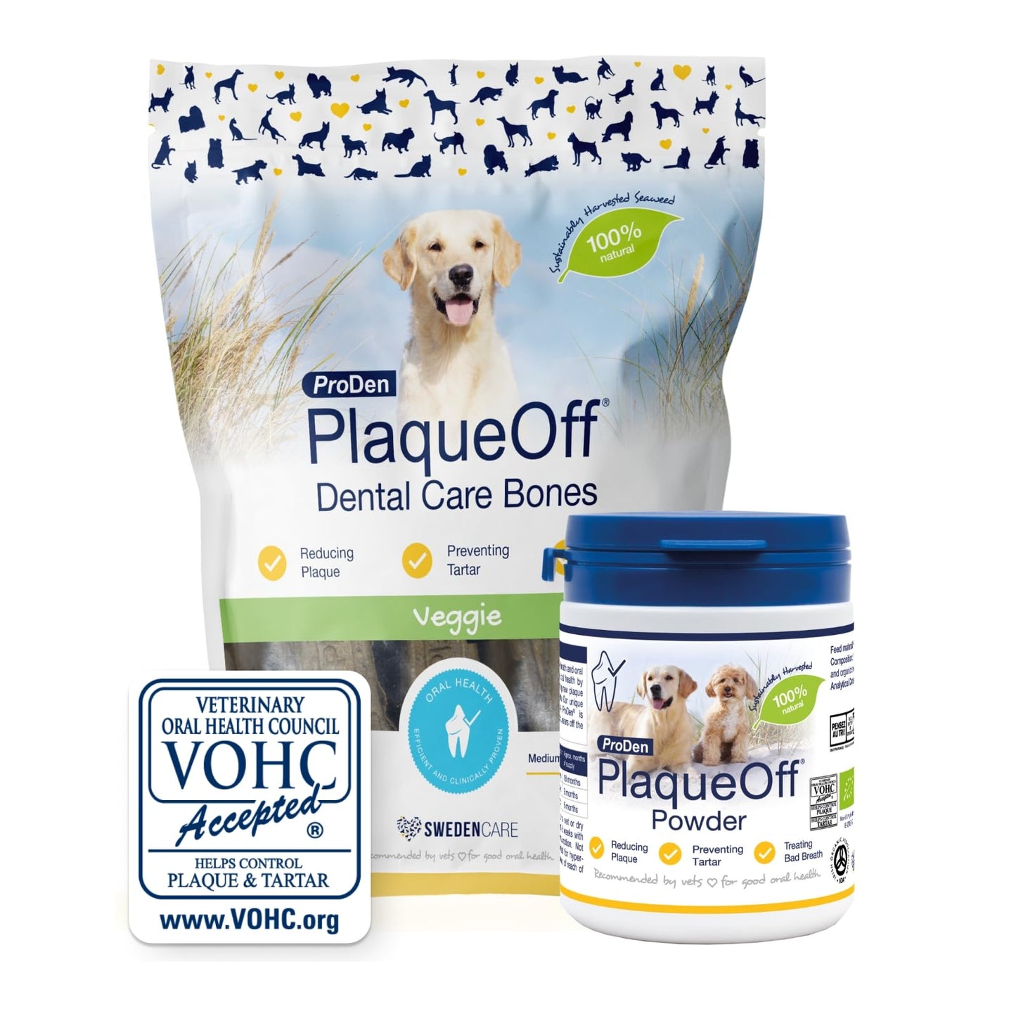 ProDen PlaqueOff Powder for Dogs & Cats, Tartar & Bad Breath Remover 100% Natural Teeth Cleaner and Plaque Remover 60 g
