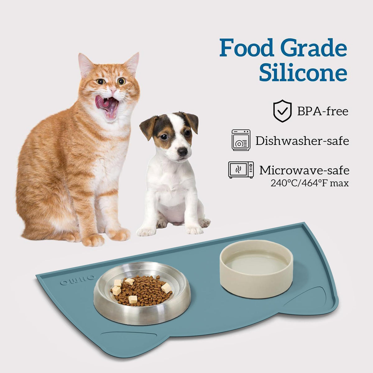 OHMO Silicone Cat Food Mat for Food&Water Bowls, 46x25cm, Camo Green
