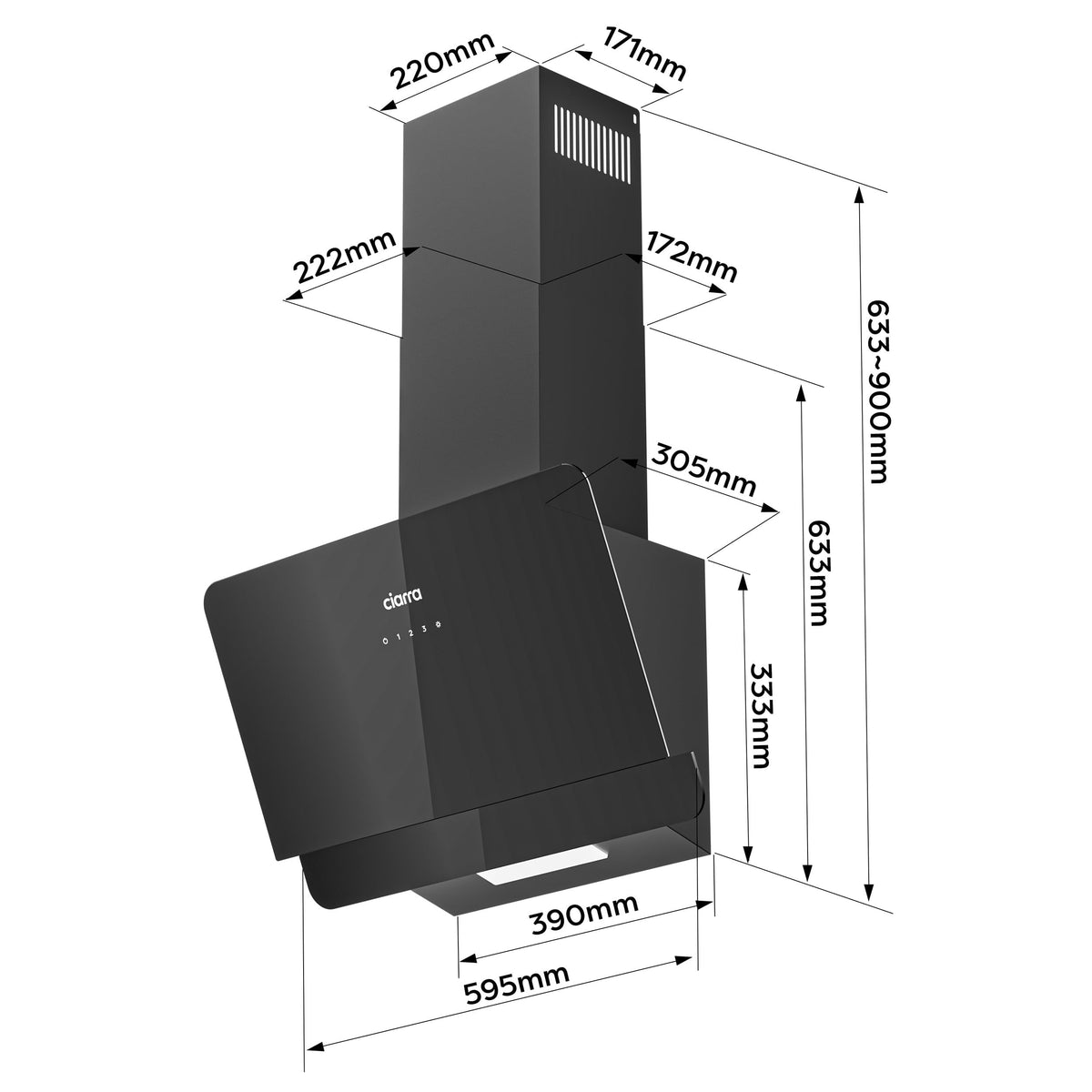 CIARRA 60cm White Angled Cooker Hood, Gesture Control, A+++, CBCW6736A