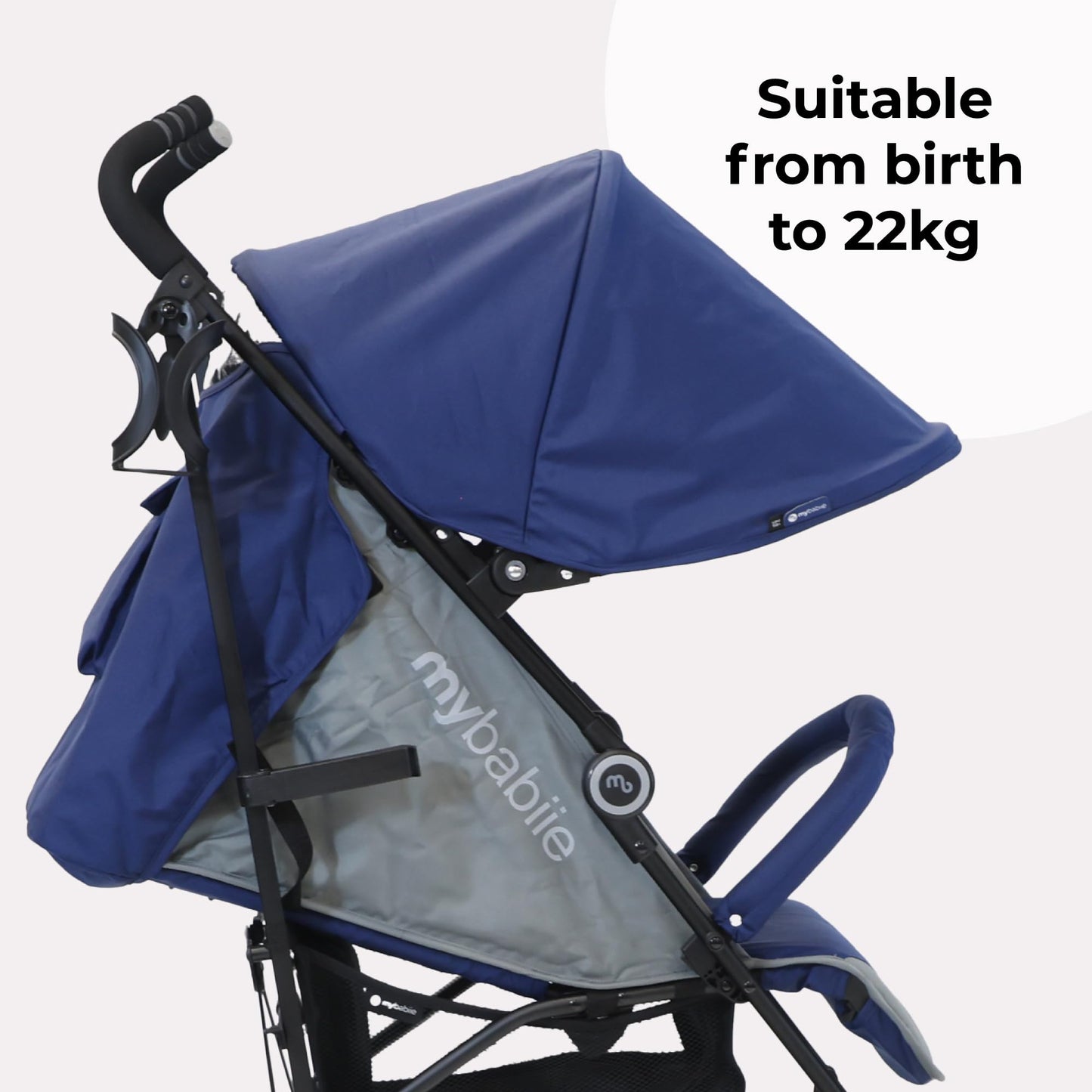 My Babiie MB02 Plus Stroller - from Birth to 4 Years (22kg), Lightweight & Compact Umbrella Fold, Travel Buggy for Toddlers, Pushchair Includes Cup Holder and Rain Cover - Pink & Grey