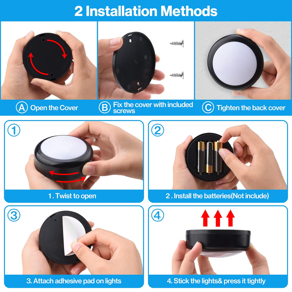 Under Cabinet Lights RGB Wireless Lights LED Closet Lights Night 3000K Dimmable 6pc Cadrim 13 Colors Changing Remote Control Brightness Adjustable Timer Battery Powered Light Kitchen Wardrobe Cupboard