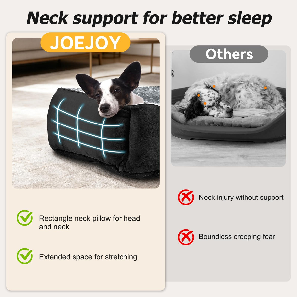 JOEJOY Dog Bed Medium - Washable Rectangle Dog Beds, Anti-Anxiety, Soft Plush Non-Slip Bottom Pet Bed - Small | Medium | Large Size Mattress Mat, Grey
