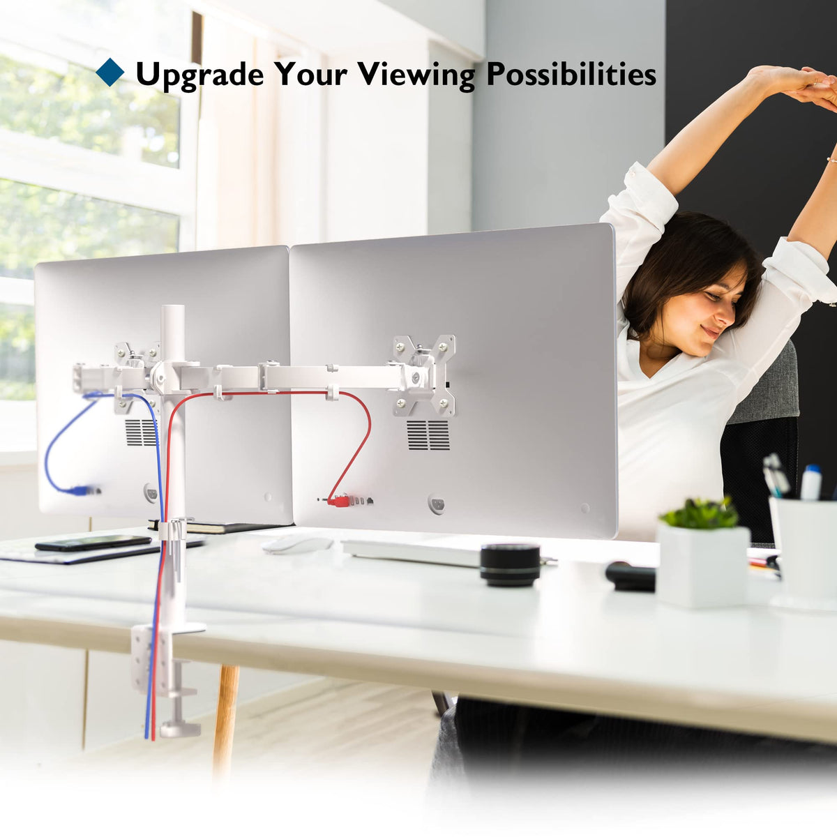 BONTEC Dual Monitor Arm Desk Mount for 13–27 Inch Computer Screens, VESA 75x75/100x100, Full Motion Adjustable Monitor Arm with 360° Rotation, Height Adjustable up to 430mm, Max 10kg per Arm, Black