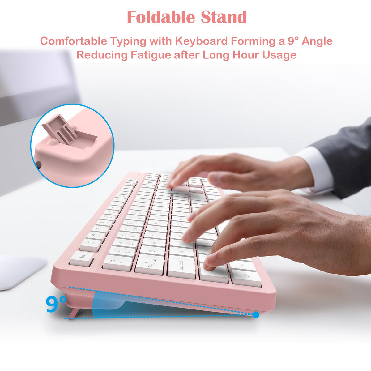 LeadsaiL Wireless Keyboard and Mouse Set, 2.4GHz USB Computer Keyboards and Mouse Combo, Full Size UK QWERTY Layout, Ergonomic Design with 12 Multimedia Shortcuts for HP/Lenovo Laptop and Mac-Purple