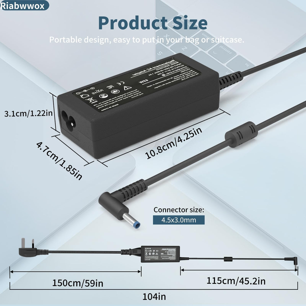 4.5 X 3mm 65W Laptop Charger Compatible with Dell Inspiron 15