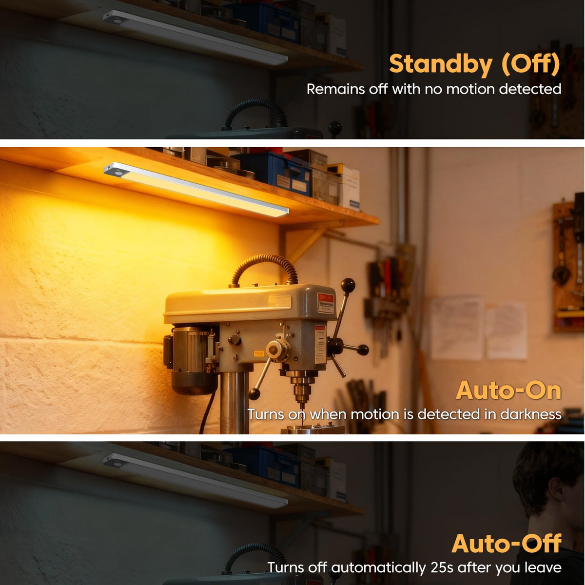 Under Cabinet Kitchen Lights, Motion Sensor Lights Indoor, 20CM, 3 Pack