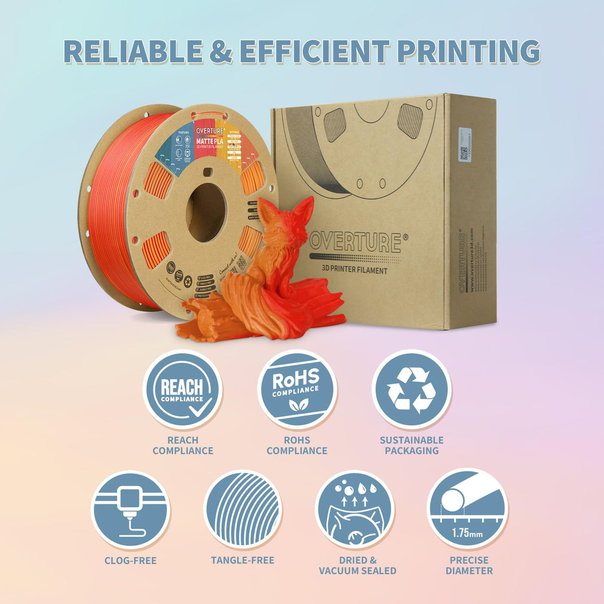 OVERTURE Matte PLA 3D Printer Filament 1.75mm, 1kg Light Brown