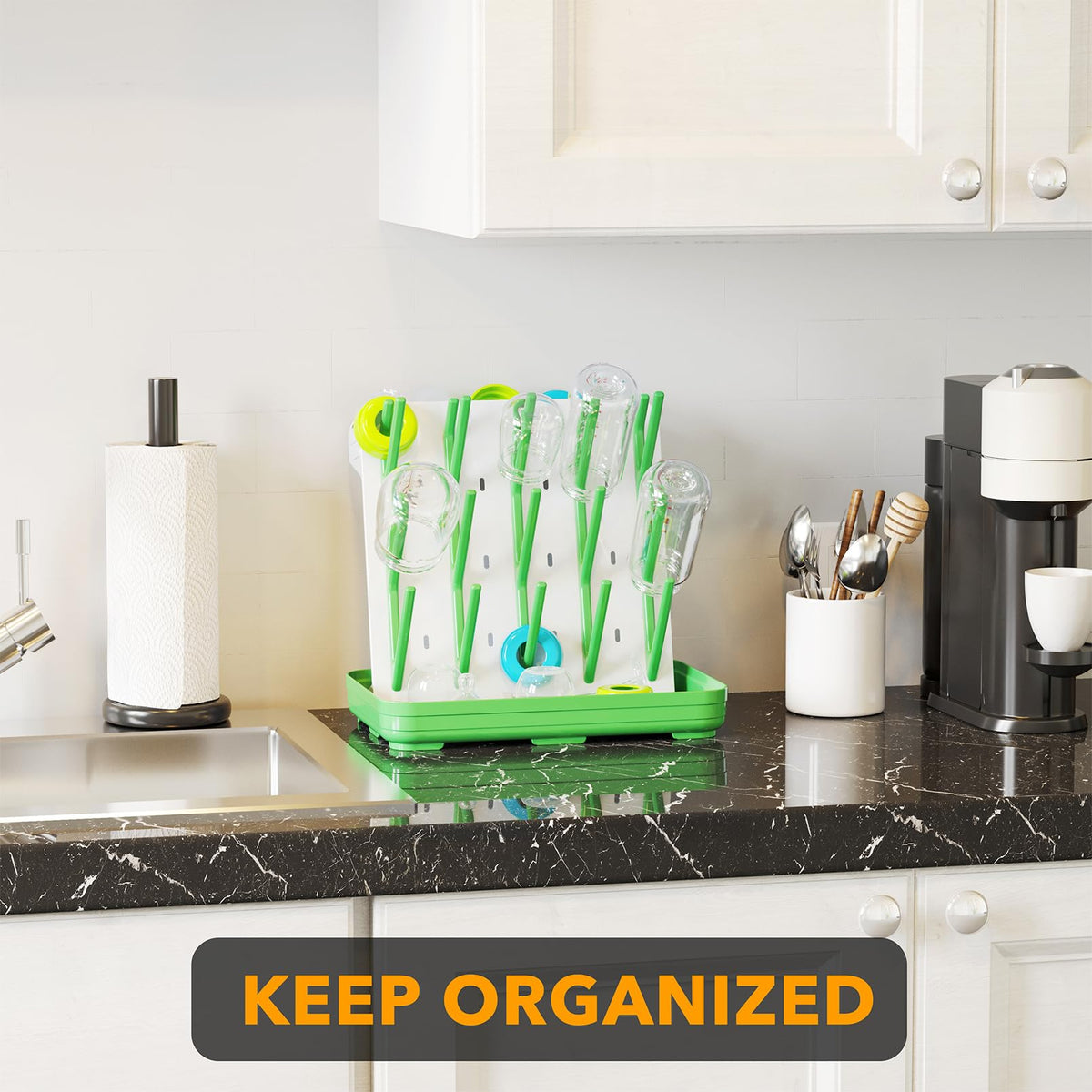 SpaceAid Baby Bottle Drying Rack with 20 Hooks, White and Gray