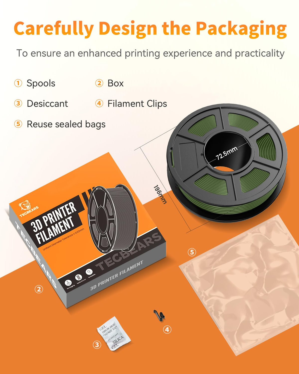 TECBEARS PETG Filament 1.75mm Black 1KG, High Strength & Toughness